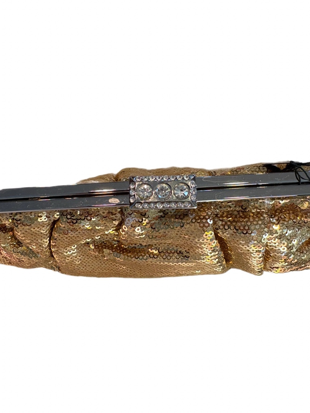 Helen Heart Gold Sequin Evening Clutch Bag NWT Glam Rhinestone Clasp - Picture 7 of 9